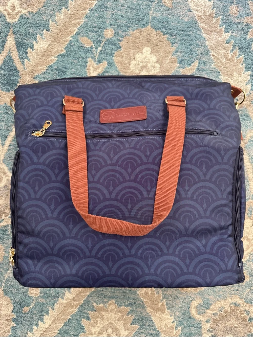 Sarah Wells “Lizzy” Pump Bag – Navy Deco Print